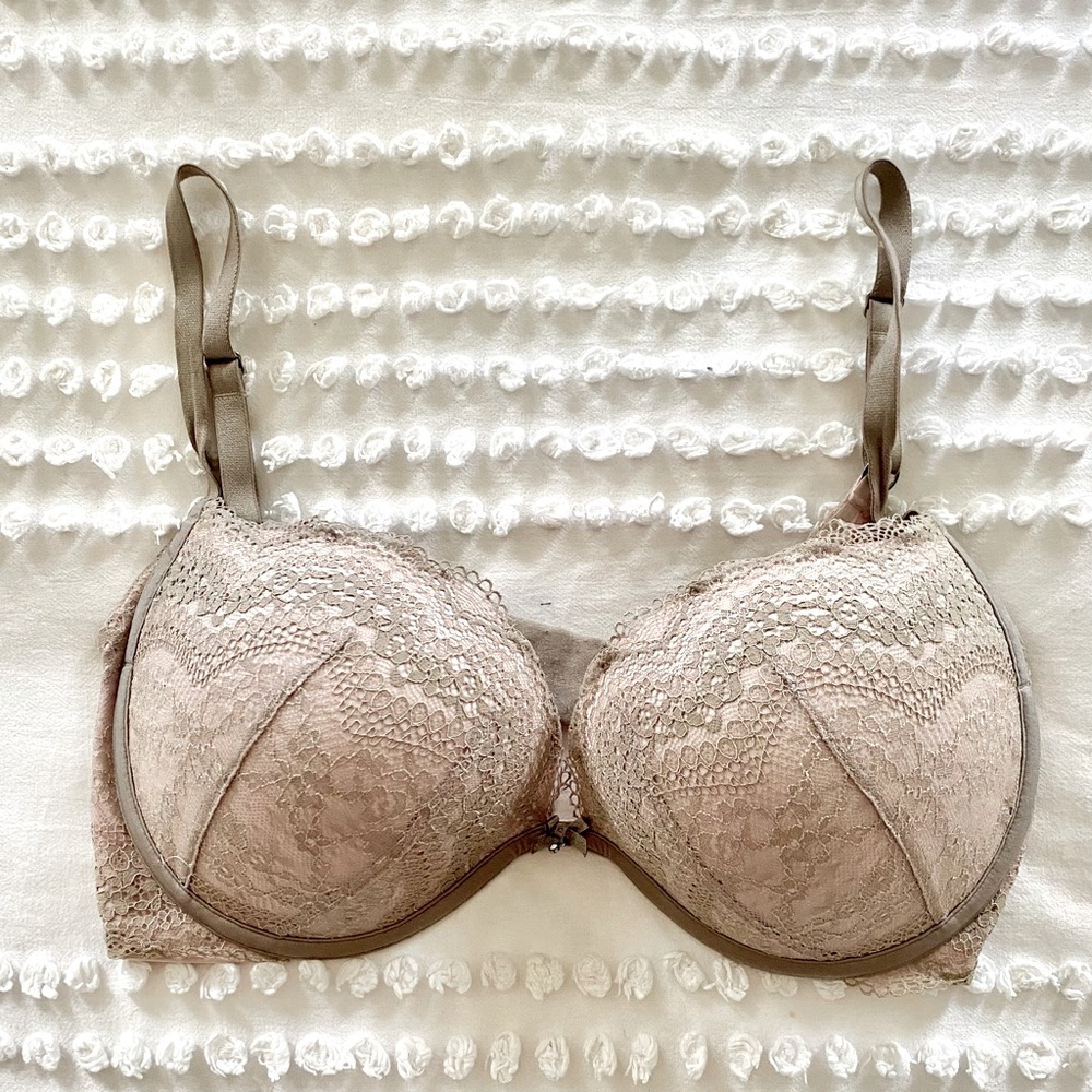 VS Beige Lace Push-Up Bra 34DD